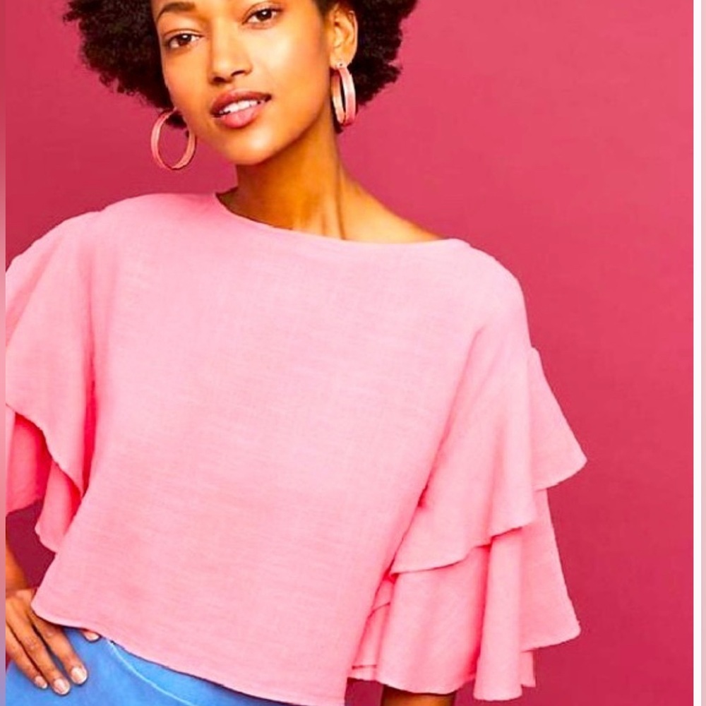 LILKA by Anthropologie Flouce Sleeve Back Button Top - XS